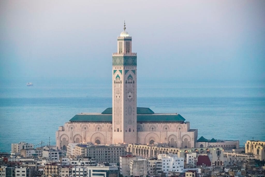 Cityscape with Casablanca Grand Moche mosque in Morocco