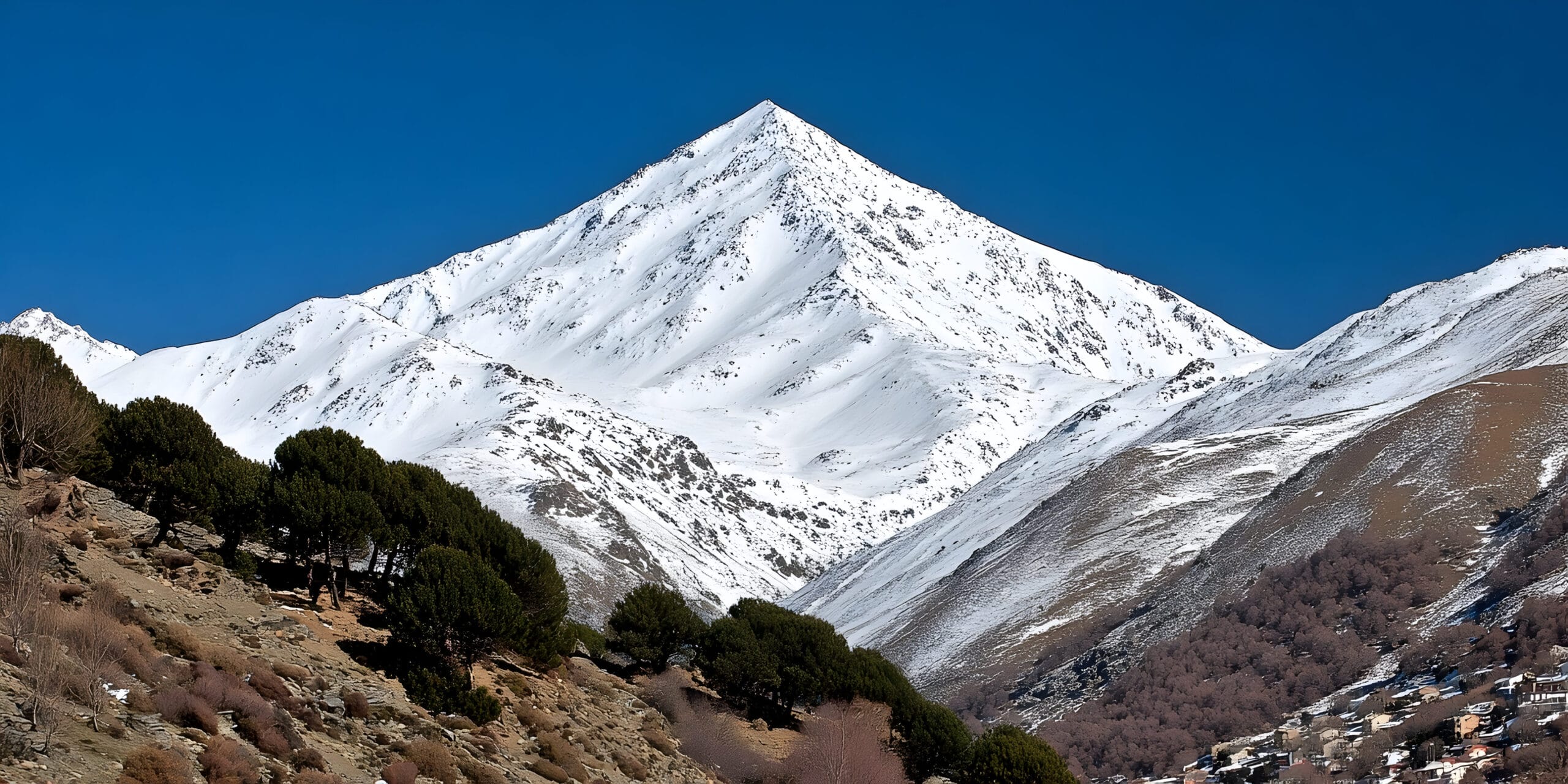 vecteezy a majestic snow capped mountain peak rises above green trees 73707697 scaled