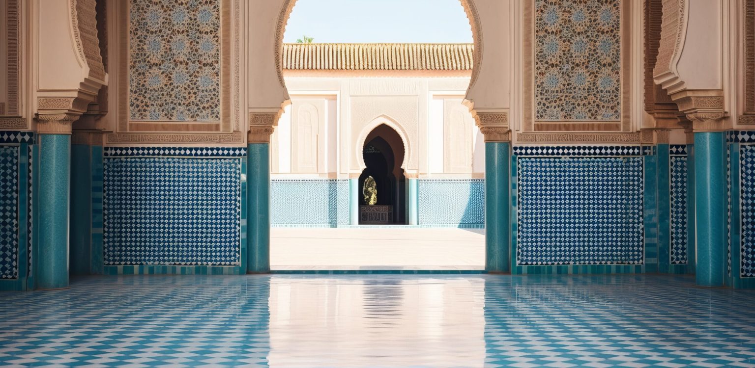 A traditional islamic archway with mosaic tiles